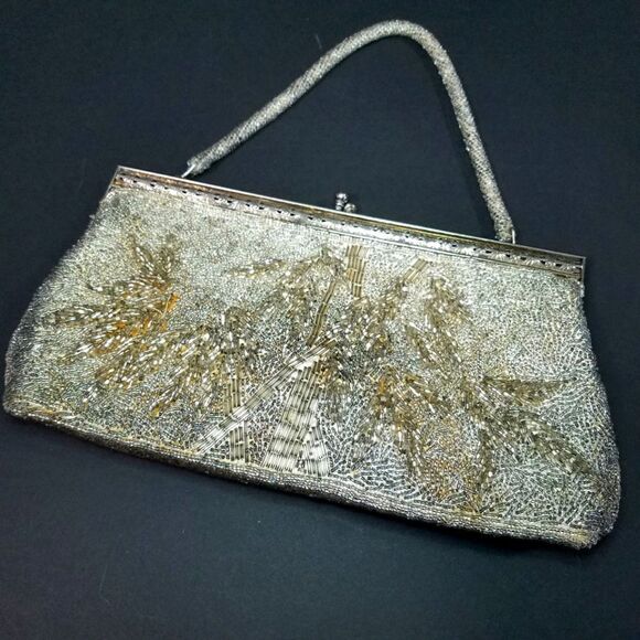 Vintage Silver Frame Hand Beaded Evening Bag - Picture 1 of 16